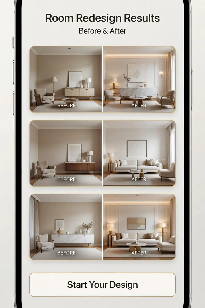 DecorAI before and after room redesign results