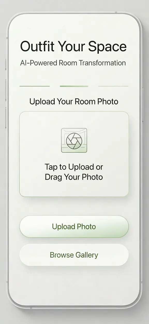 DecorAI AI home design app upload screen